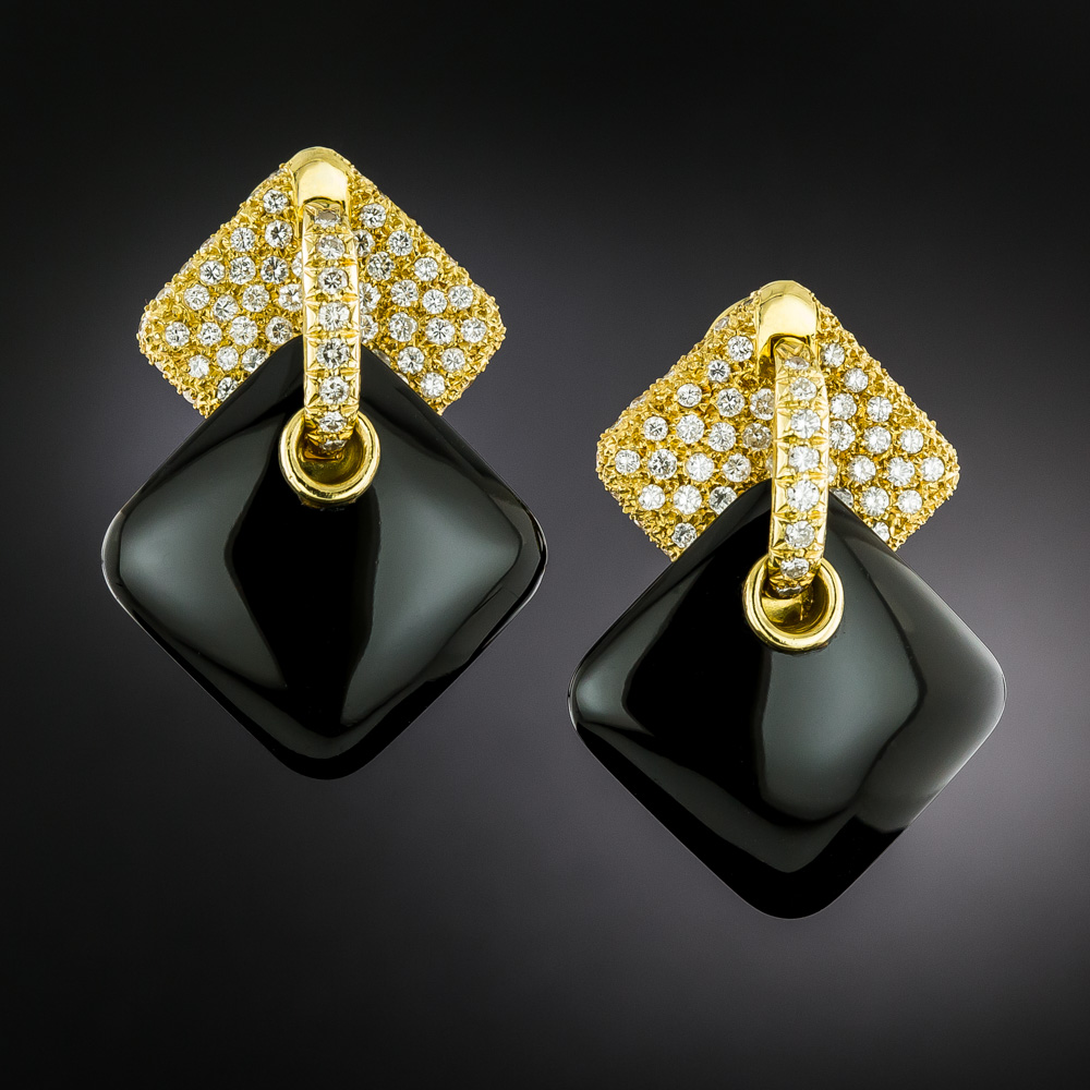Aldo Cipullo/Cartier Onyx and Diamond Dangle Earrings