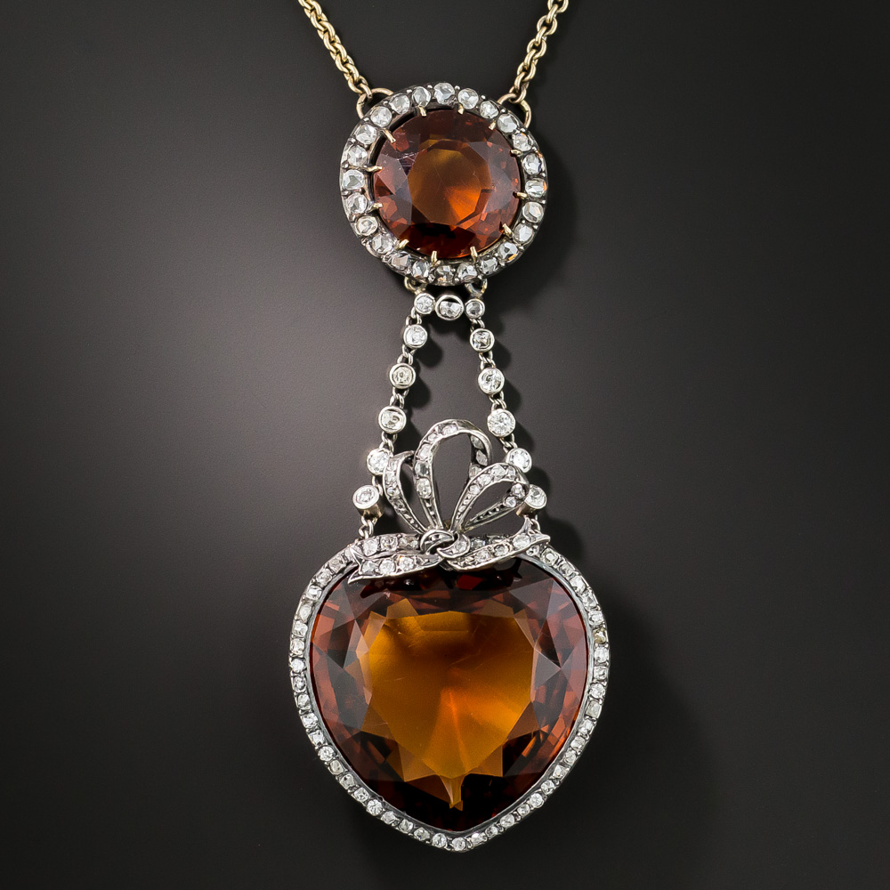 Antique Citrine and Diamond Necklace, French