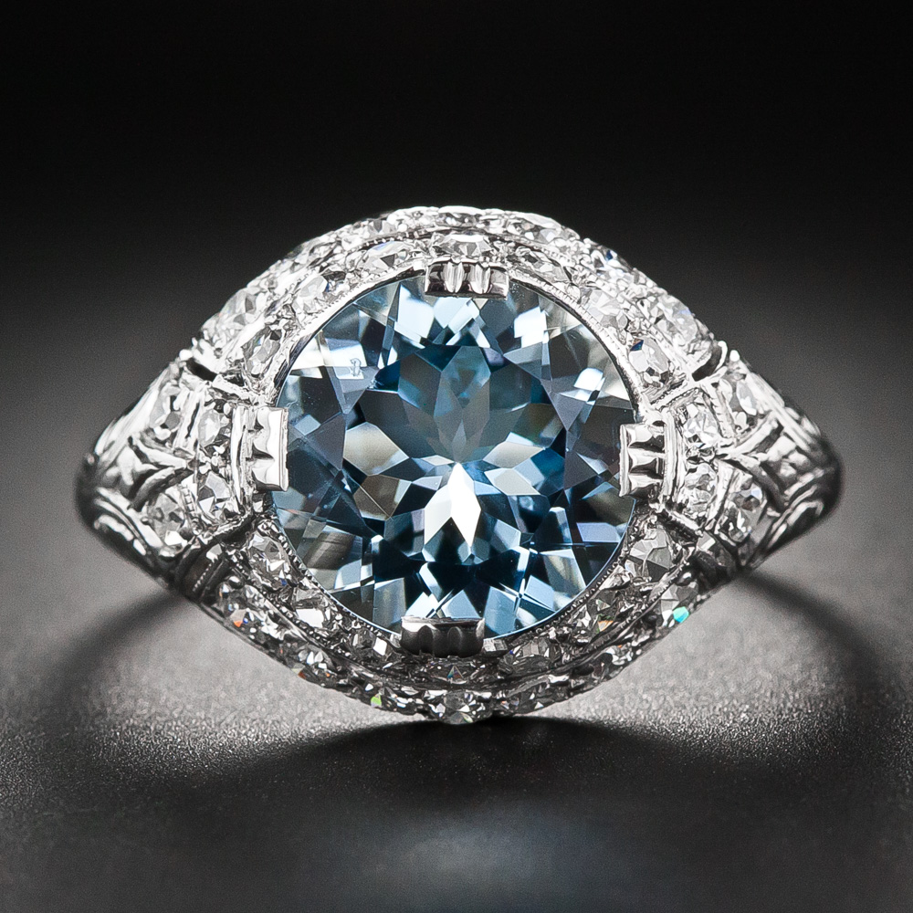 Art Deco Aquamarine and Diamond Ring