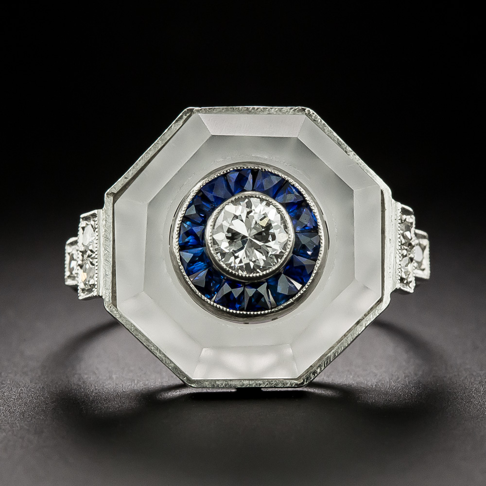 Art Deco Diamond, Rock Crystal and Sapphire Ring