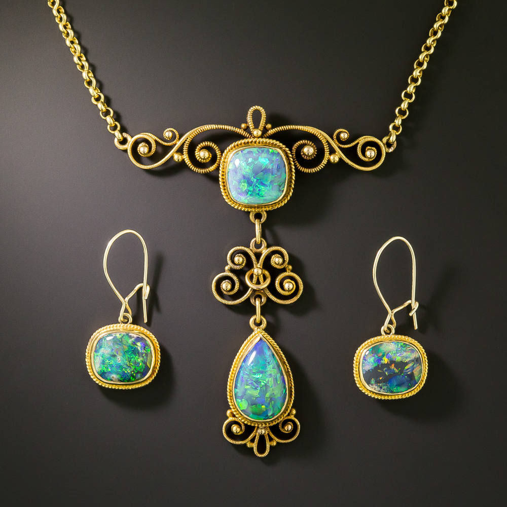 Art Nouveau Opal Necklace and Earrings by Thomas Brogan