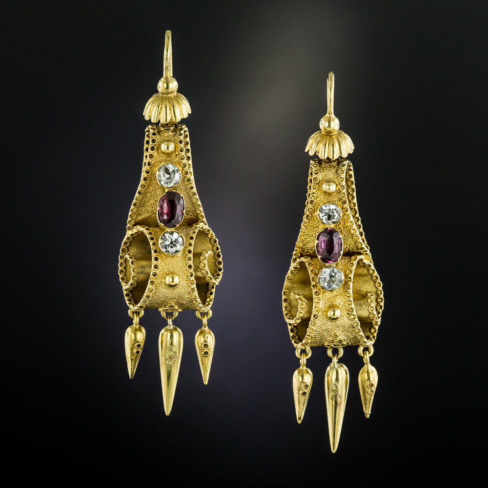 Victorian Garnet and Aquamarine Dangle Earrings