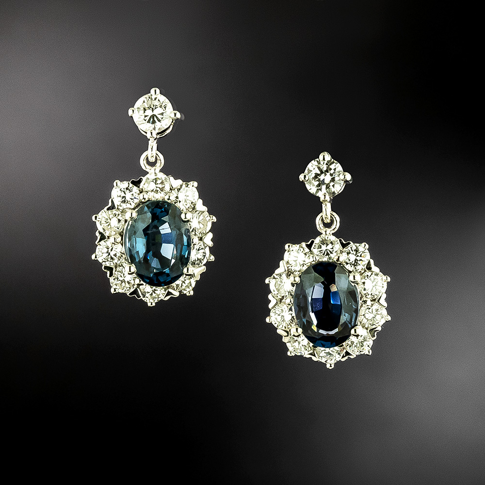 Estate Blue Spinel and Diamond Halo Earrings