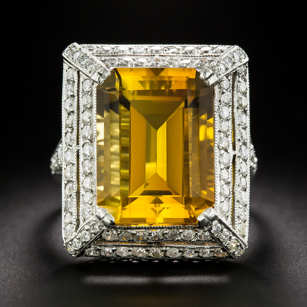 Estate Citrine Double Diamond Halo Ring