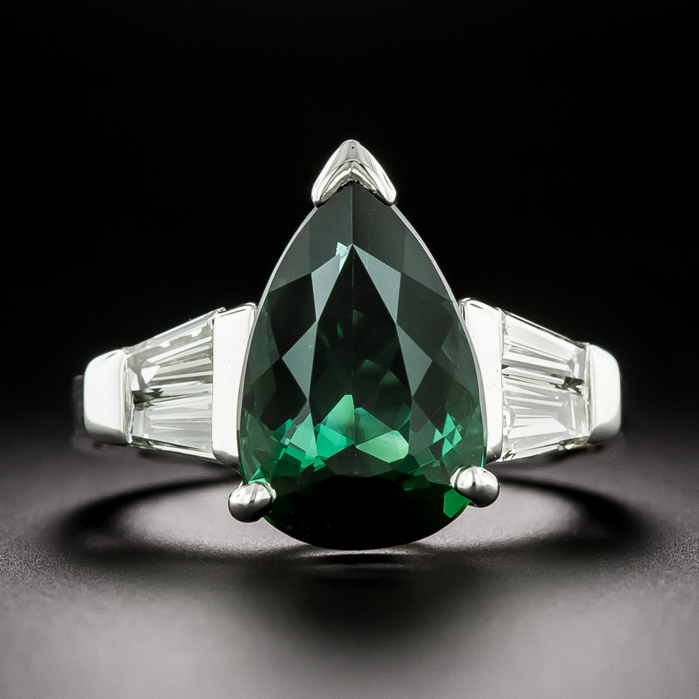 Estate Pear-Shaped Tourmaline and Diamond Ring