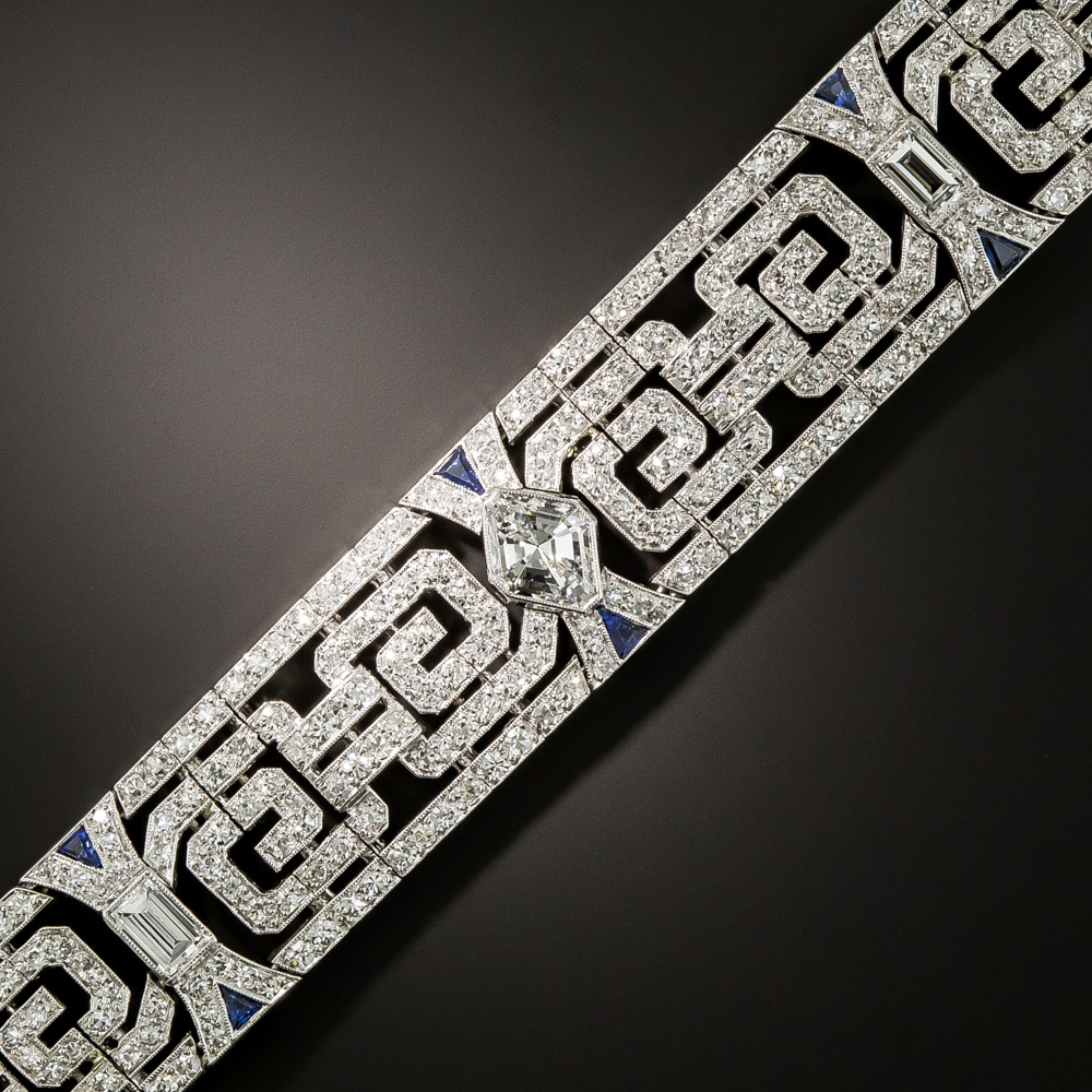 Fine Art Deco Lozenge-Cut Diamond and Sapphire Bracelet