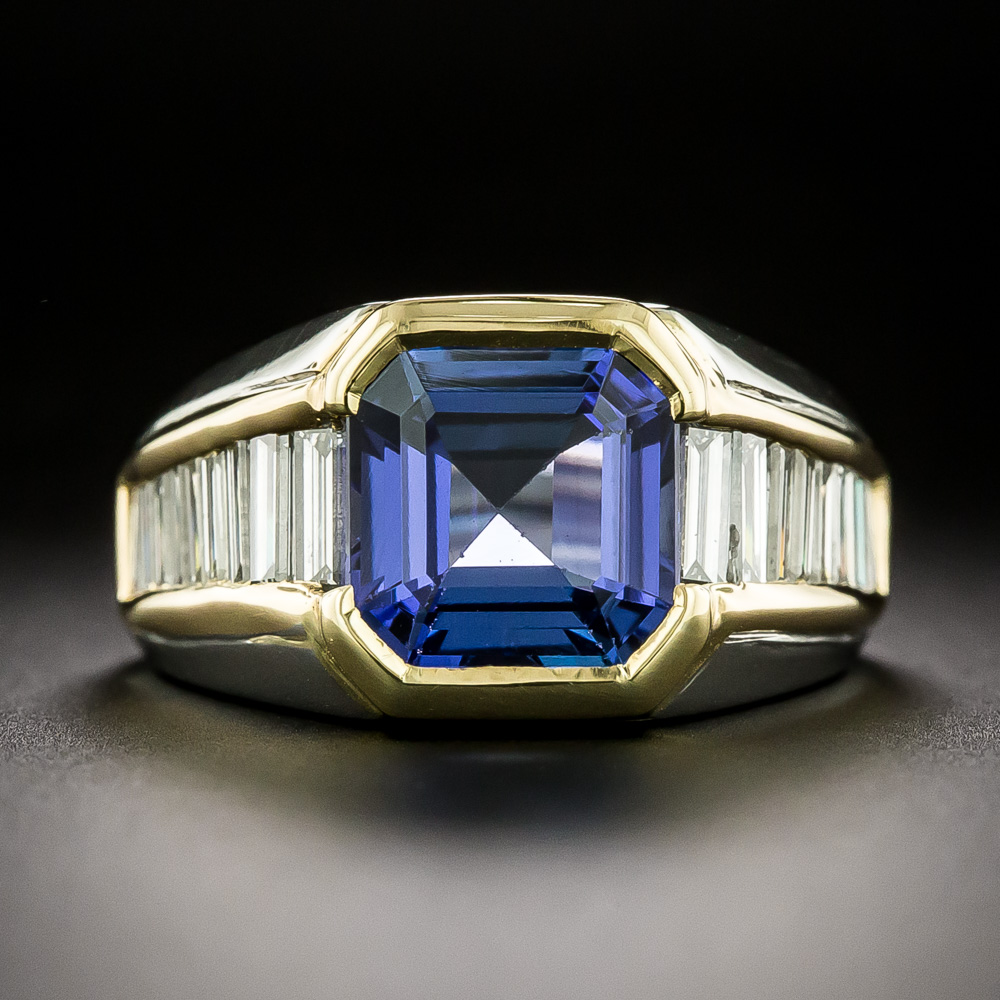 French 4.35 Carat Tanzanite and Diamond Ring