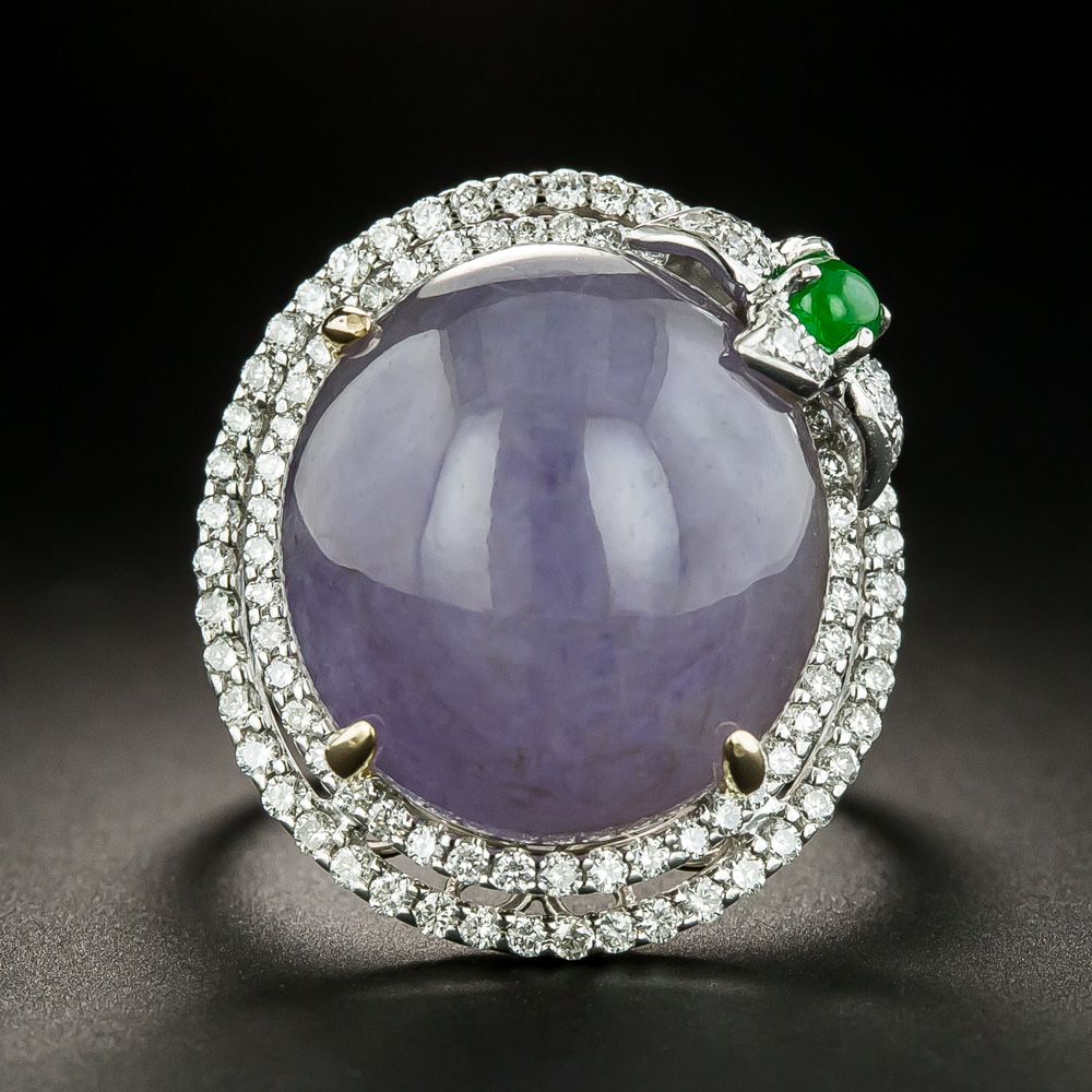 Large Lavender Jade and Diamond Cocktail Ring