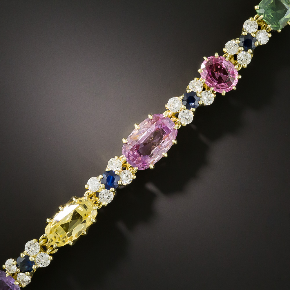 Multi-Color No-Heat Sapphire and Diamond Bracelet