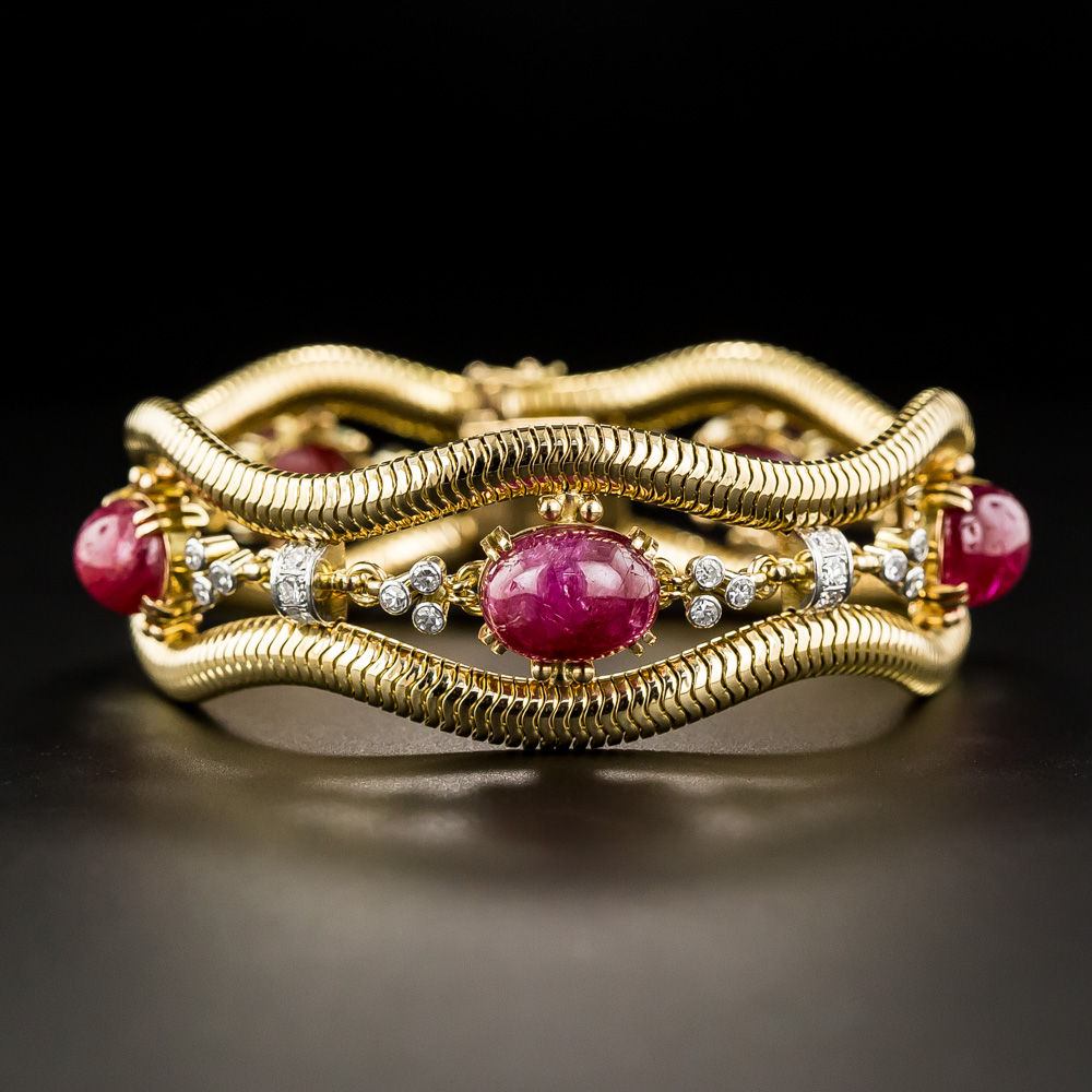 Retro No-Heat Burmese Ruby and Diamond Bracelet