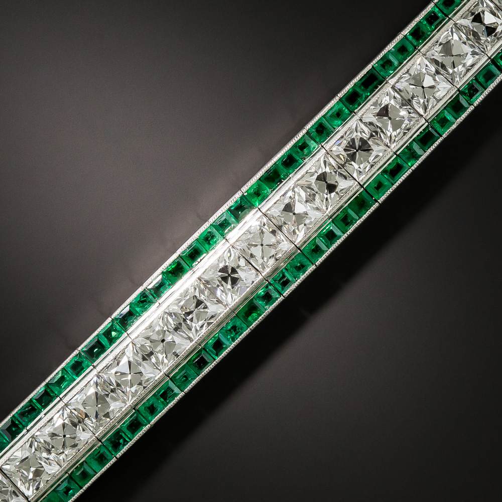 Tiffany & Co. Art Deco French-Cut Diamond and Calibre Emerald Bracelet
