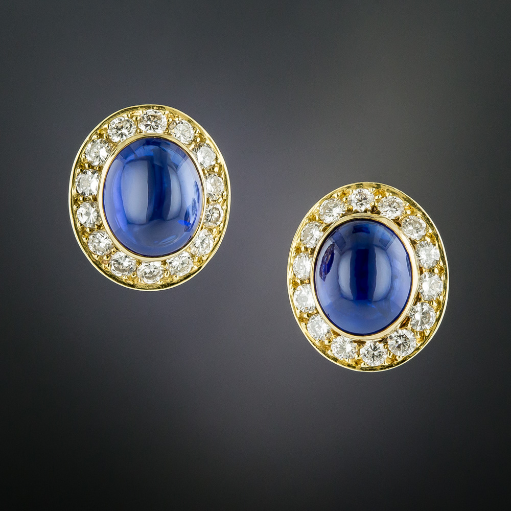 Van Cleef & Arpels Cabochon Sapphire and Diamond Earrings
