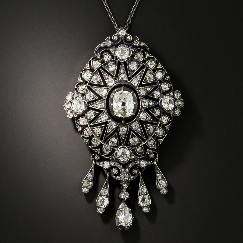 Victorian Antique Cushion Cut Diamond Pendant Necklace