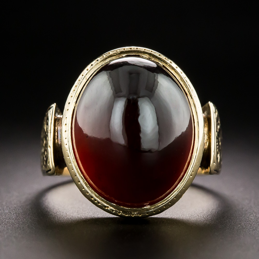 Victorian Cabochon Garnet And Enamel Ring