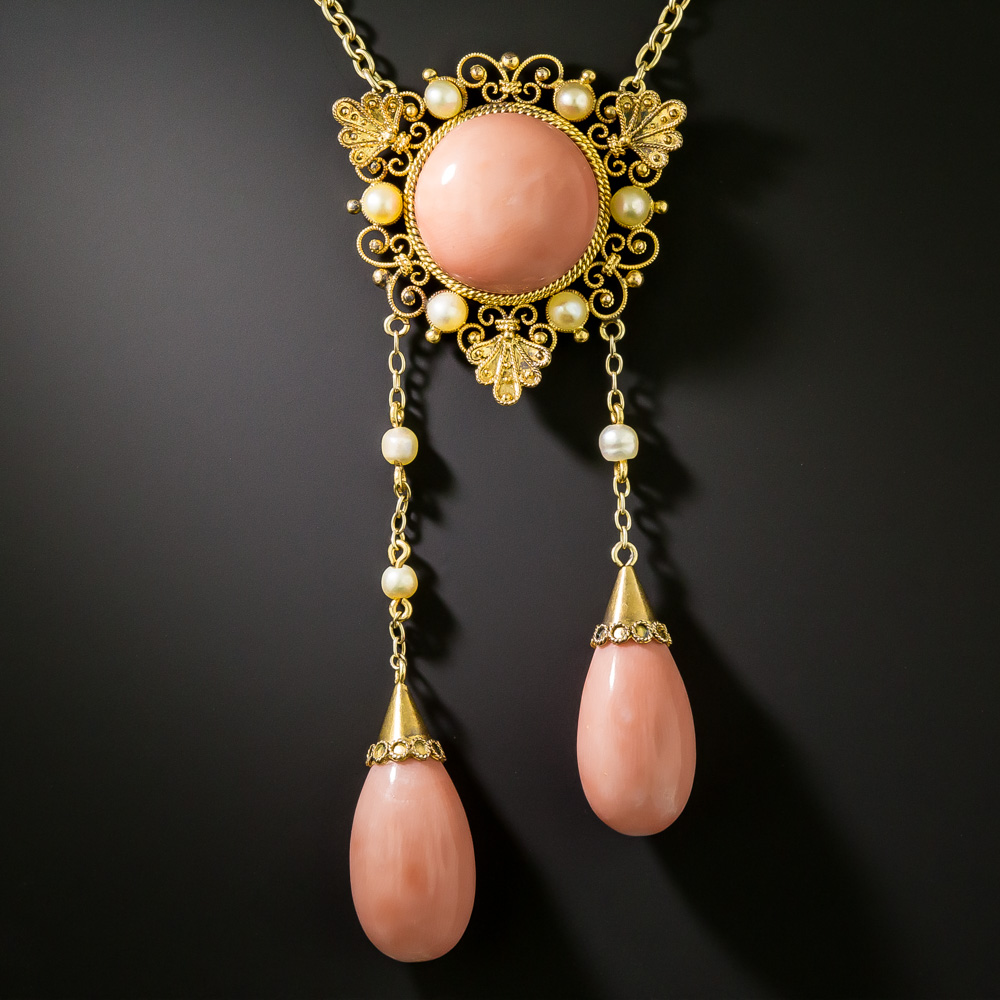 Victorian Coral and Pearl Négligée Necklace