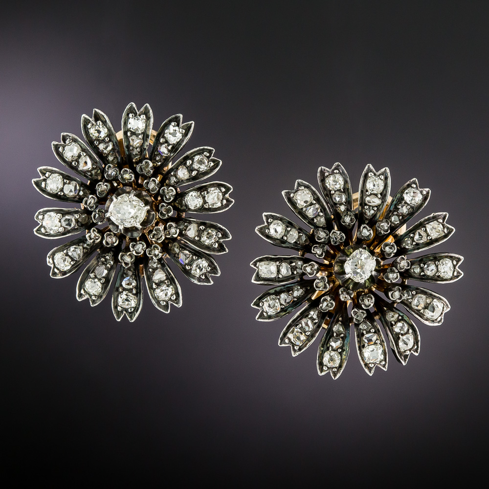 Victorian Diamond Flower Clip Earrings