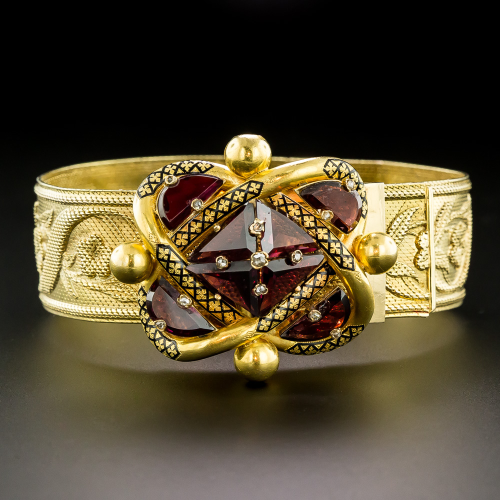 Victorian Garnet and Enamel Knot Slide Bracelet