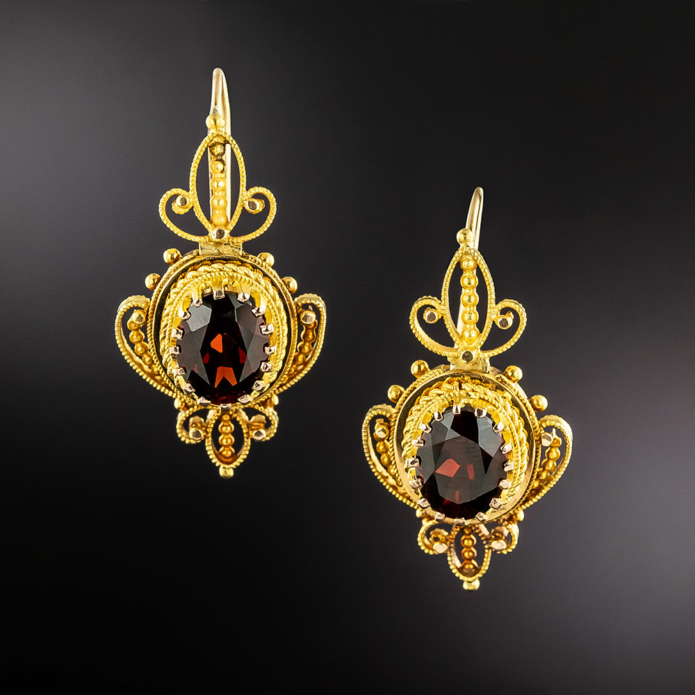 Victorian Garnet Granulated Earrings