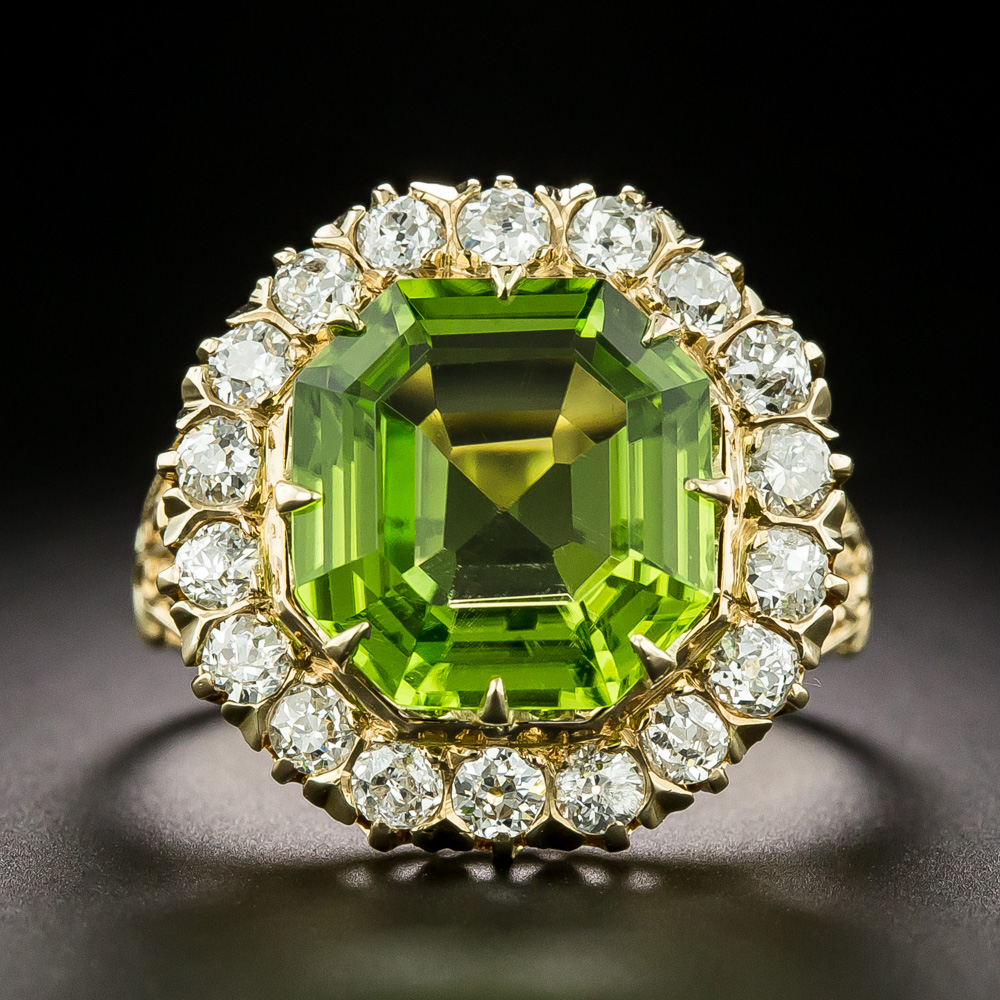 Victorian Peridot and Diamond Halo Ring