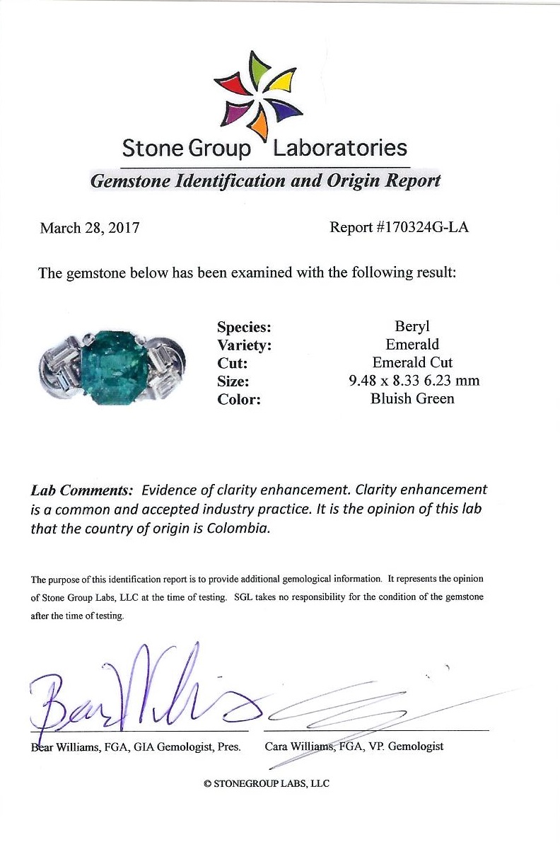 2.97 Carat Emerald Platinum Diamond Ring
