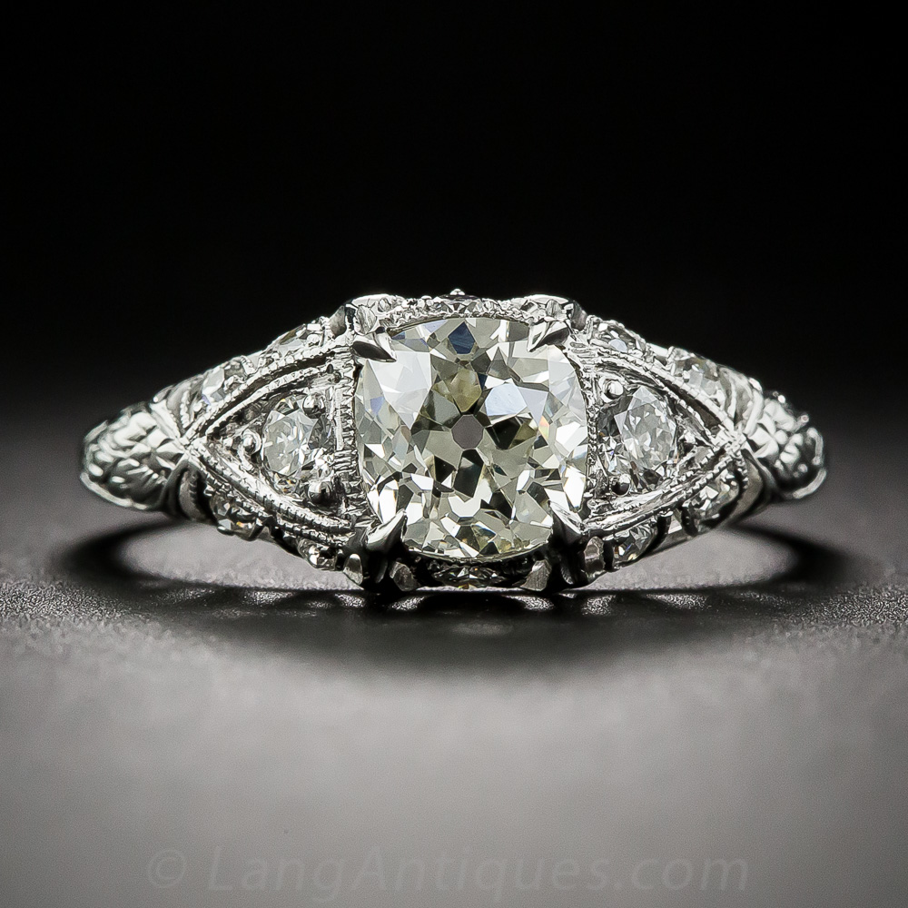 1.05 Carat Antique Cushion-Cut Diamond Vintage Engagement Ring