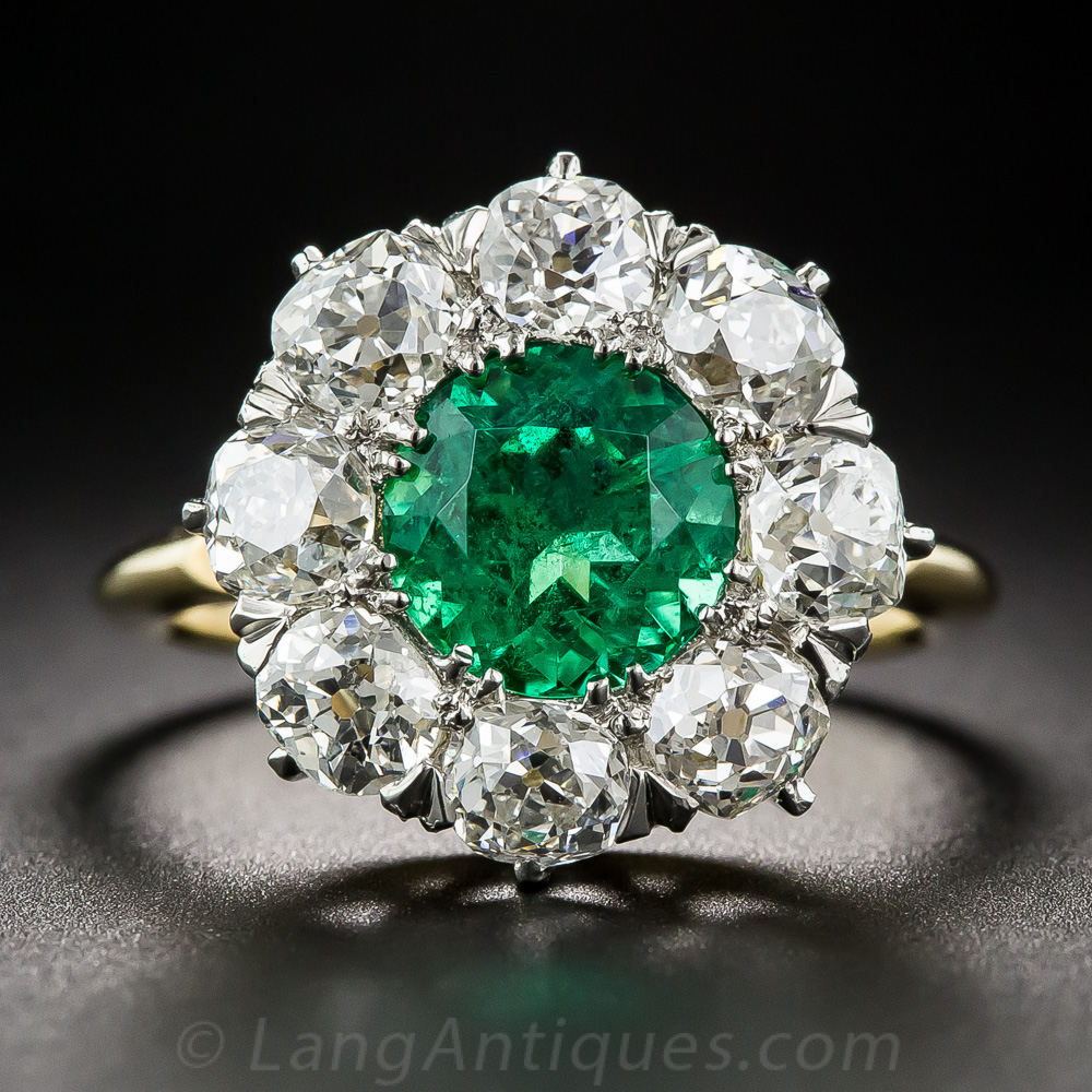 1.61 Carat Round Emerald and Diamond Ring