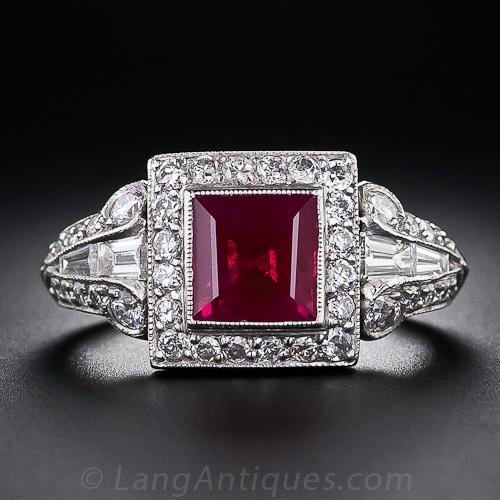 1.75 Carat Square Ruby and Diamond Ring