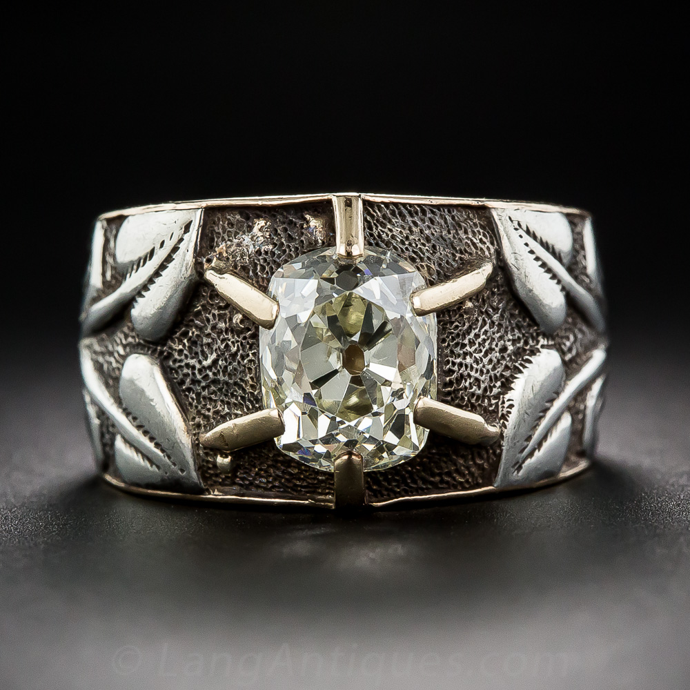 2.50 Carat Antique Cushion-Cut Diamond Art Nouveau Ring