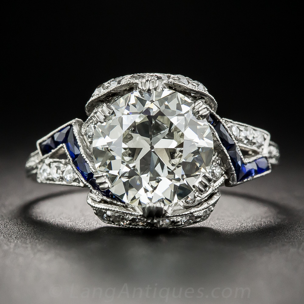 2.82 Carat Diamond and Sapphire Art Deco Engagement Ring