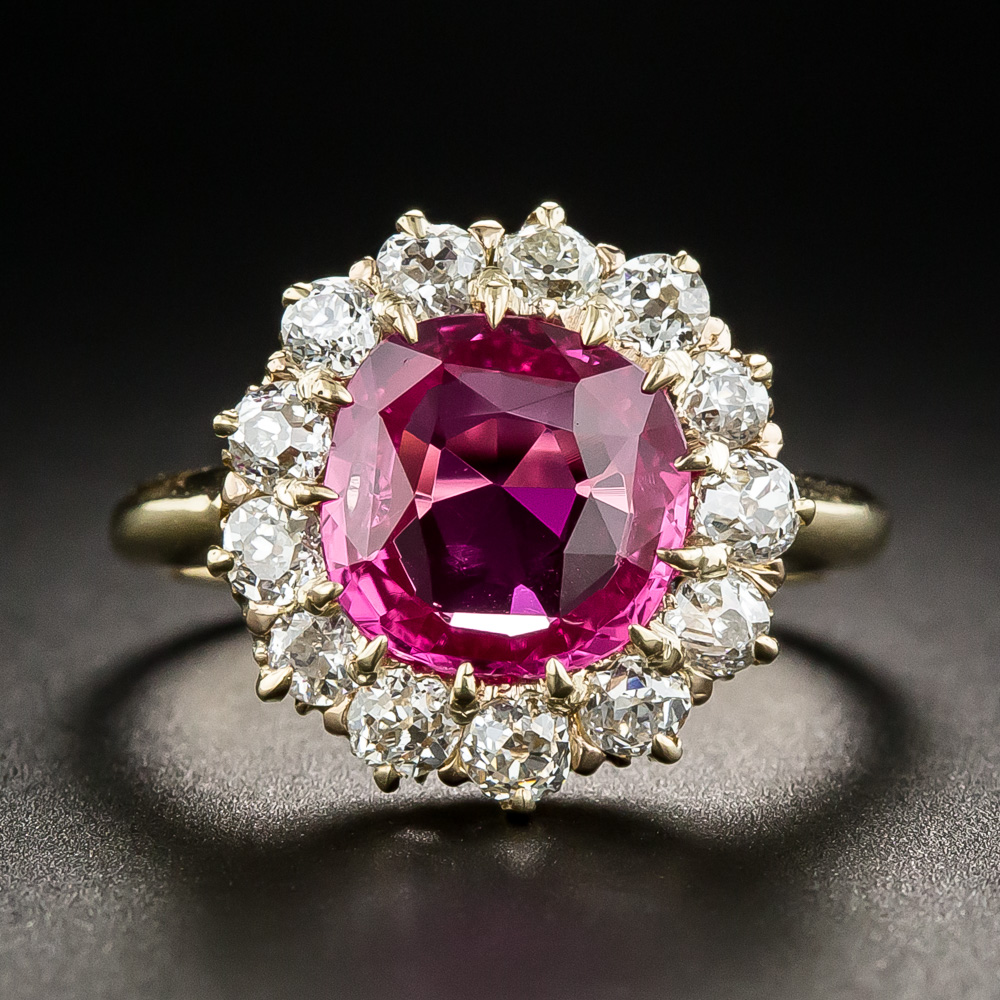 Antique No Heat Pink Sapphire Diamond Halo Ring 1 30 1 11045 