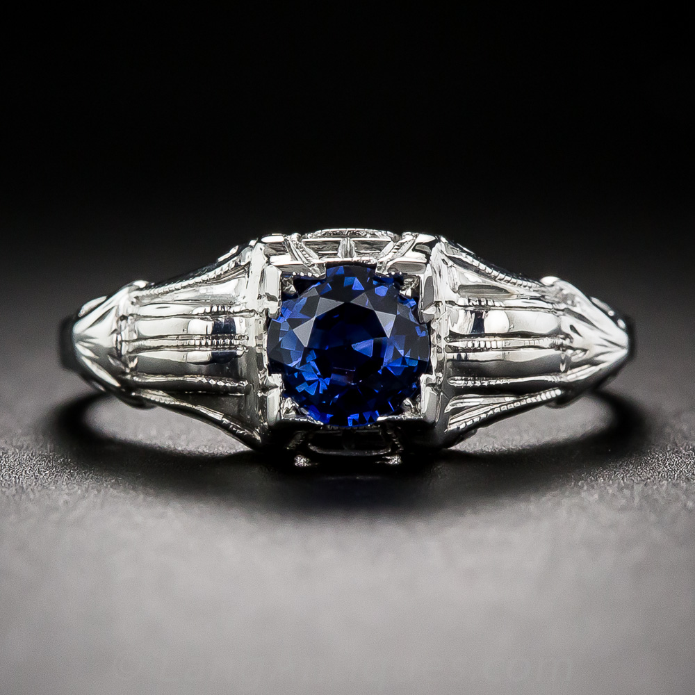 Art Deco 18k White Gold and .55 Carat Sapphire Ring