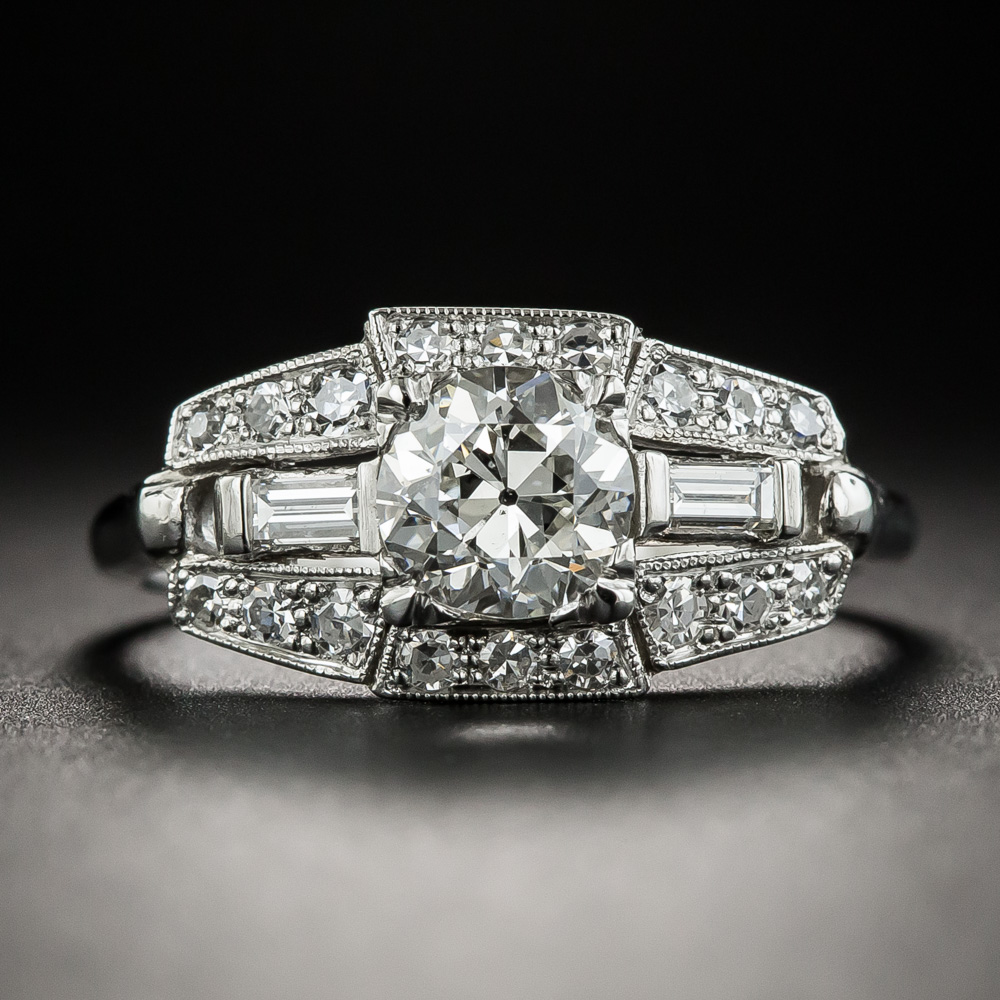 Art Deco .72 Carat Diamond Platinum Engagement Ring - GIA I VS1