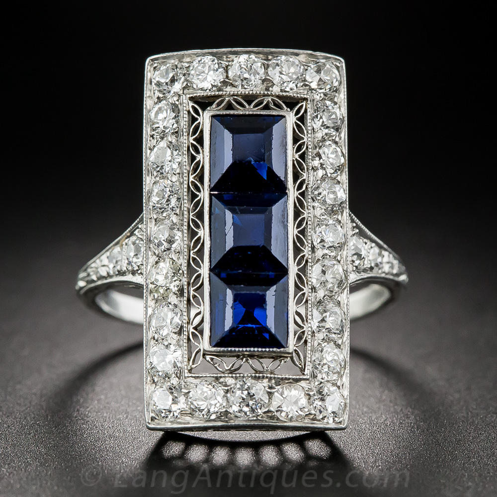 Art Deco Sapphire and Diamond Dinner Ring - Vintage Jewelry