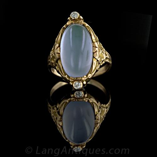Art Nouveau Blue Chalcedony and Diamond Ring