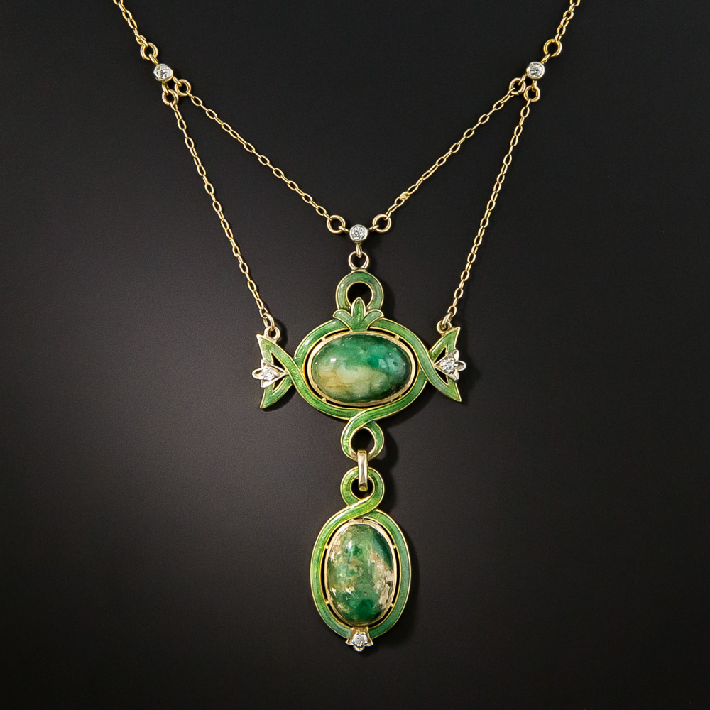 Pendentif Lavallière Art Nouveau En Or 14K Avec Diamant Et Perle - Vers 1900, Vintage Victorien/édouardien