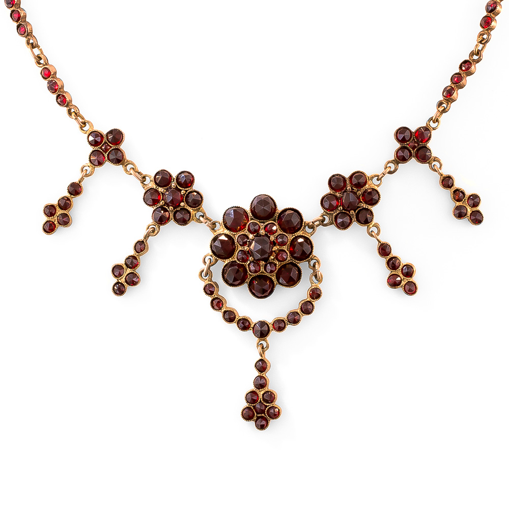 Bohemian Garnet Floral Fringe Necklace