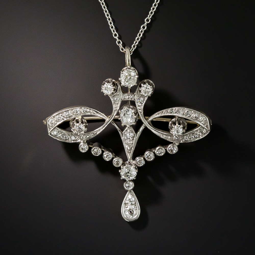 Edwardian Diamond Pendant/Brooch - Antique & Vintage Necklaces ...
