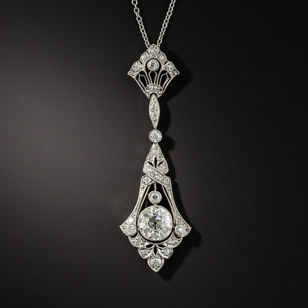 Edwardian Platinum Diamond Pendant - Antique & Vintage Necklaces ...