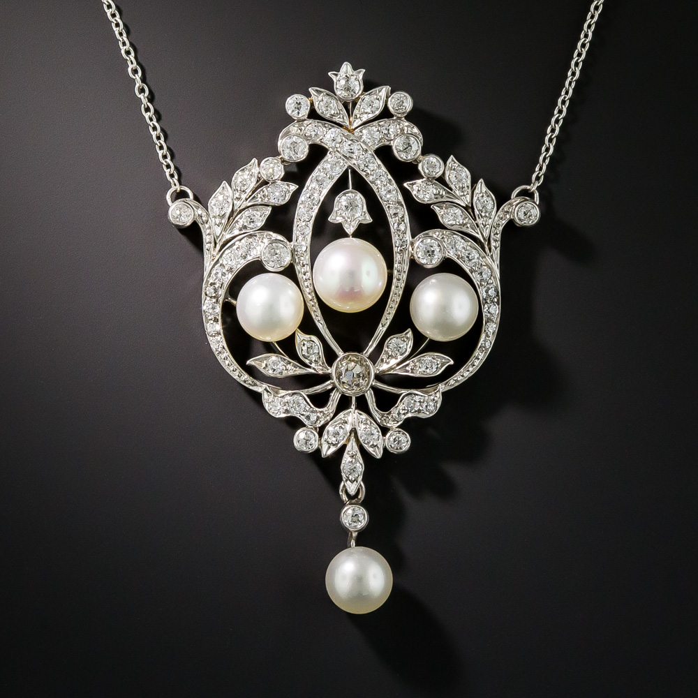 Edwardian Pearl And Diamond Lavalière Necklace