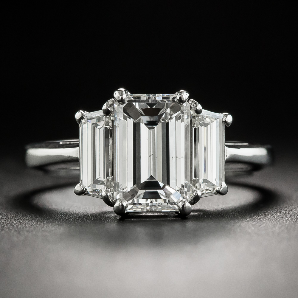Estate 1.57 Carat Emerald-Cut Diamond Platinum Ring - GIA F SI1