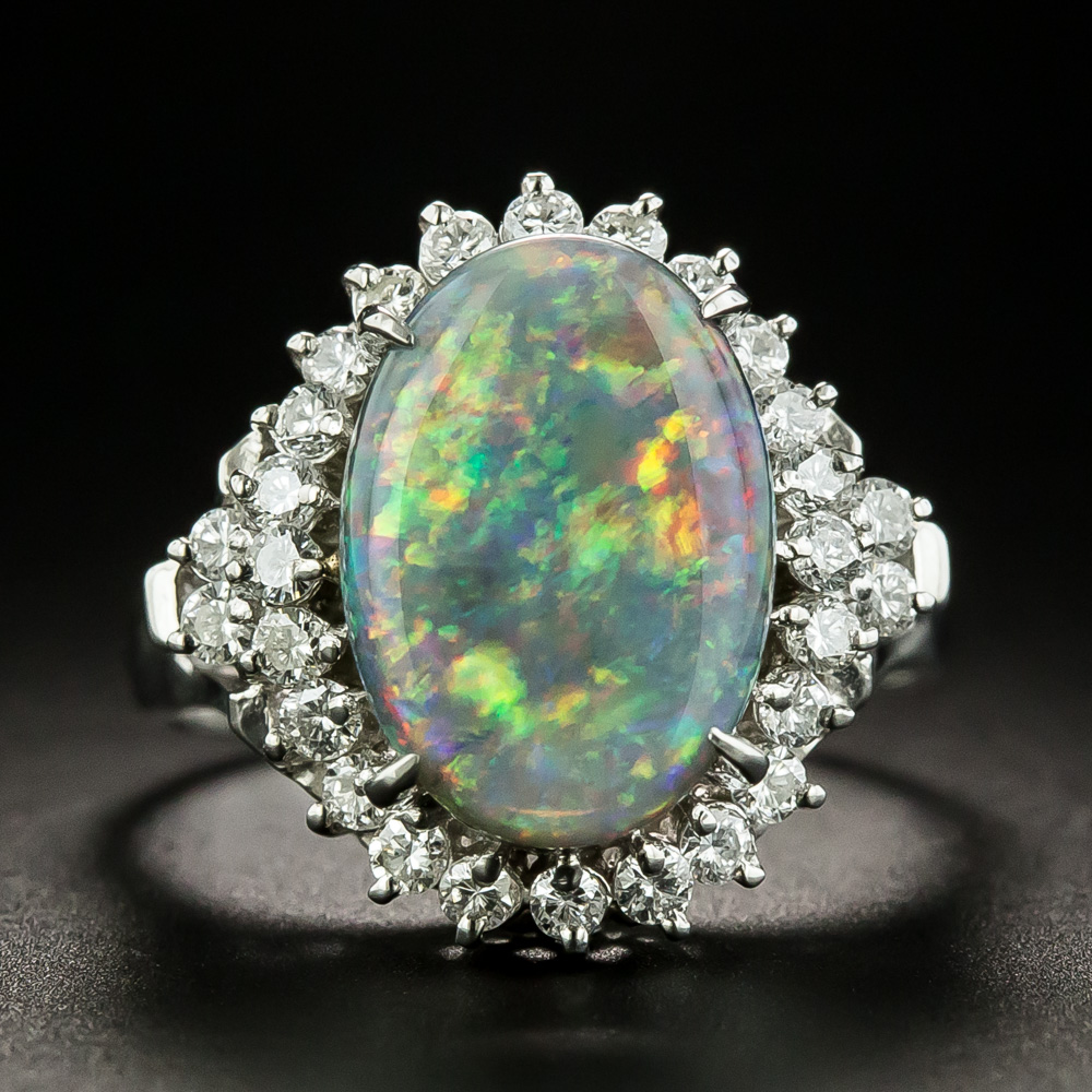 Estate 3.12 Carat Black Opal and Diamond Ring - Antique & Vintage ...
