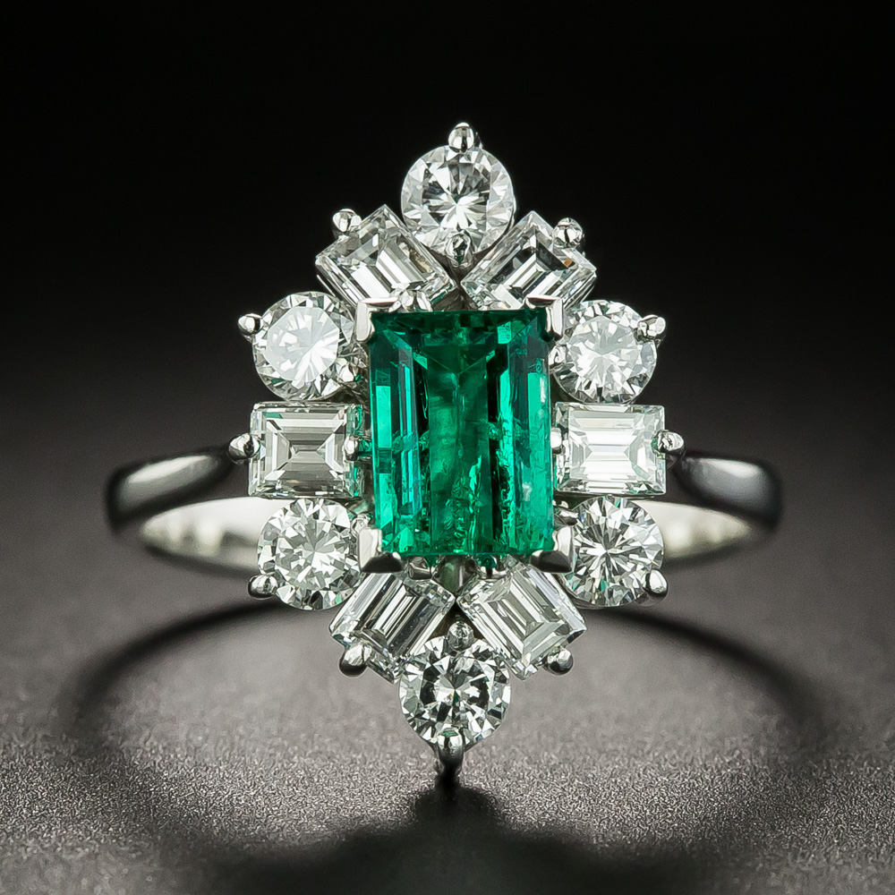 Estate .73 Carat Emerald and Diamond Ring - Antique & Vintage Gemstone