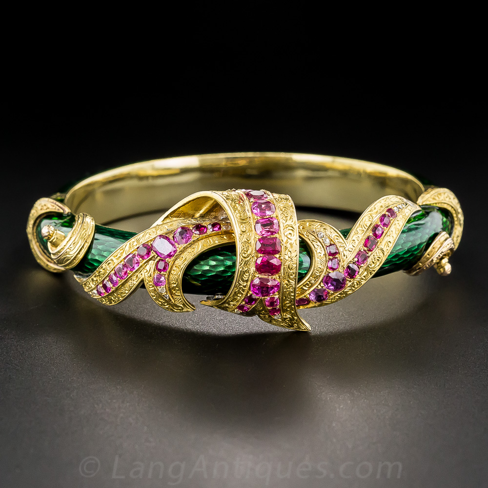 French Antique Enamel and Ruby Bangle
