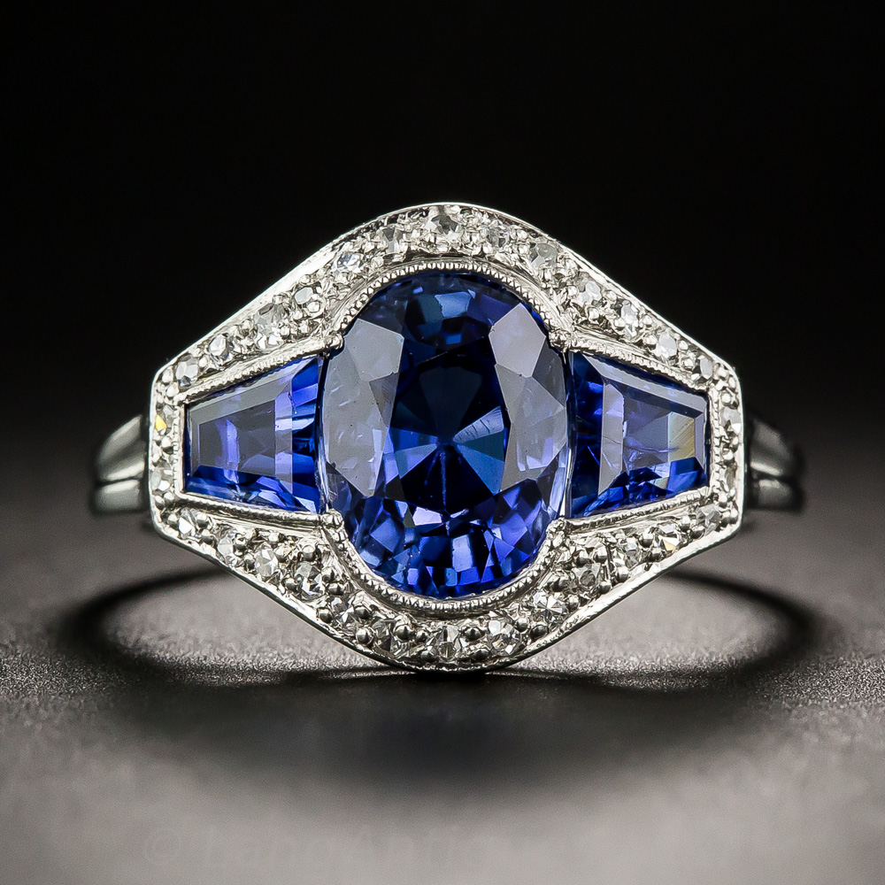 French Art Deco Sapphire and Diamond Ring
