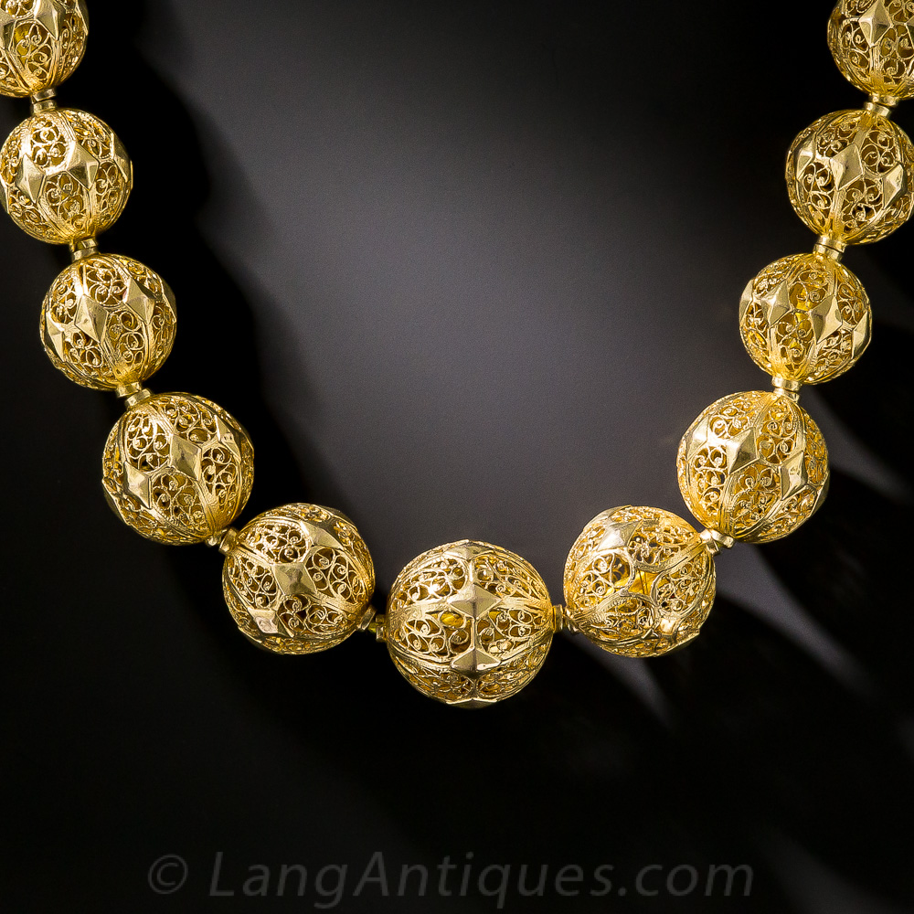 Gold Filigree Bead Necklace