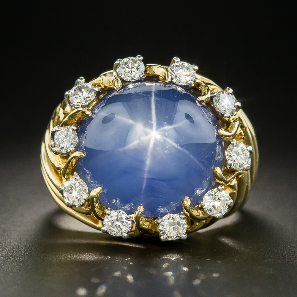 Mid Century 33 Carat Star Sapphire Diamond Ring 2 30 3 11554 