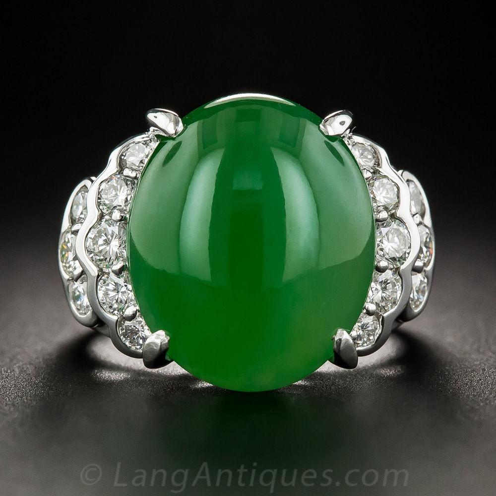 Natural Burmese Jade Platinum Diamond Ring