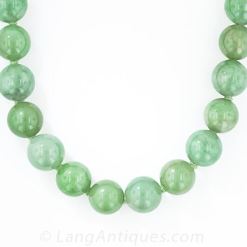 Natural Burmese Jadeite Bead Necklace - Antique & Vintage Necklaces ...