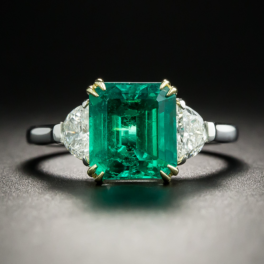 No Treatment 2.73 Carat Colombian Emerald Diamond Ring - AGL/GIA
