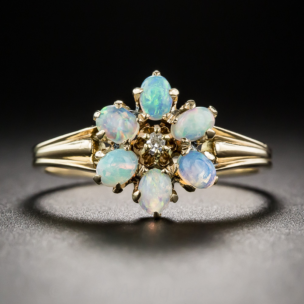 Opal and Diamond Flower Ring